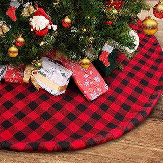 Christmas Tree Skirt 48 inch Large, Double Layer Red and Black Plaid Buffalo
