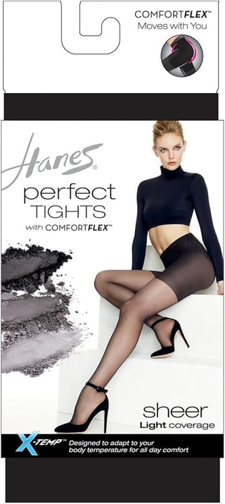 Hanes Perfect Tights ComfortFlex Pantyhose, Sheer Coverage, Black ,X-Small - 5 Pairs