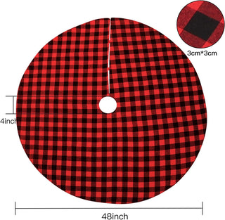 Christmas Tree Skirt 48 inch Large, Double Layer Red and Black Plaid Buffalo