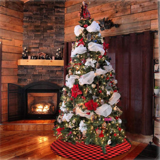 Christmas Tree Skirt 48 inch Large, Double Layer Red and Black Plaid Buffalo