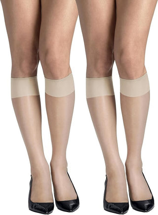 2 Pair Hanes Knee Highs Silk Reflections  Sheer Toe Pearl One Size (20 inch)