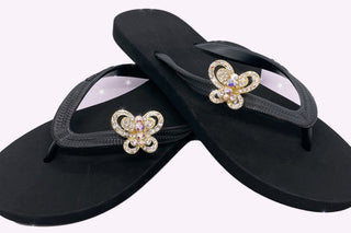 Black Flip Flops with Changeable Charms: Summer Beach Sandals - EH Store USA