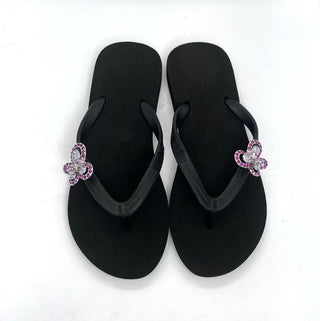 Black Flip Flops with Changeable Charms: Summer Beach Sandals - EH Store USA