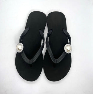 Black Flip Flops with Changeable Charms: Summer Sandals - EH Store USA