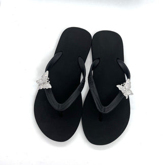 Black Flip Flops with Swarovski Crystal Charms - Summer Sandals - EH Store USA