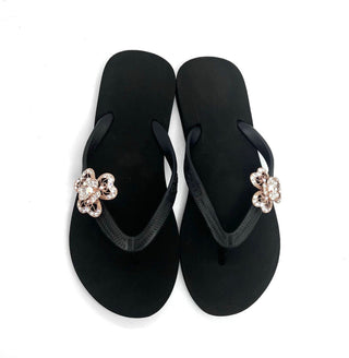 Black Flip Flops with Swarovski Crystal Charms - Summer Sandals - EH Store USA