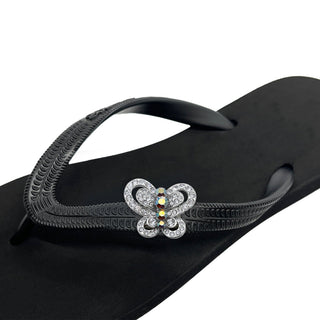 Black Popits flip flop woman sandals with Shoe clip charms (Selectable) - EH Store USA