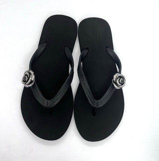 Black Sandals with Changeable Swarovski Crystal Charms Popits Flip Flop - EH Store USA