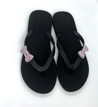 Black Sandals with Changeable Swarovski Crystal Charms Popits Flip Flop - EH Store USA