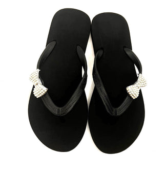 Black Sandals with Changeable Swarovski Crystal Charms Popits Flip Flop - EH Store USA