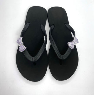 Black Sandals with Changeable Swarovski Crystal Charms Popits Flip Flop - EH Store USA