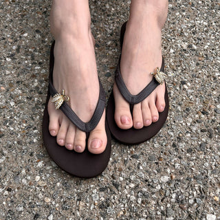 Brown Flip Flops with Changeable Charms: Summer Beach Sandals - EH Store USA