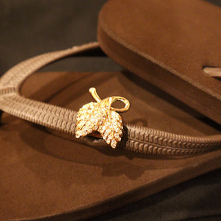 Brown Flip Flops with Changeable Leaf Charms: Summer Beach Sandals - EH Store USA