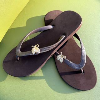 Brown Flip Flops with Changeable Leaf Charms: Summer Beach Sandals - EH Store USA