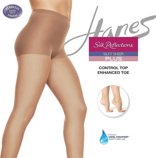 Hanes Plus Silk Reflections Silky Sheer Control Top Pantyhose - Control Top Sheer Hosiery - EH Store USA