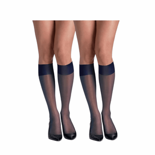 Hanes Women's Silk Reflections Plus Knee Highs Enhanced Toe Stockings,Classic Navy 2 Pair one Size - EH Store USA
