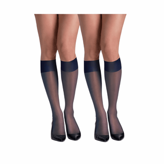 Hanes Women's Silk Reflections Plus Knee Highs Enhanced Toe Stockings,Classic Navy 2 Pair one Size - EH Store USA