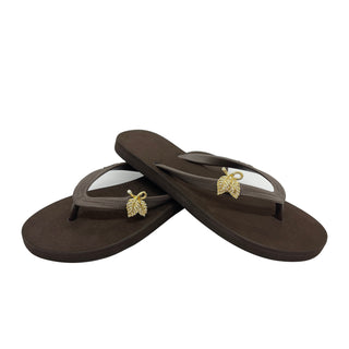 Brown Flip Flops with Changeable Leaf Charms: Summer Beach Sandals