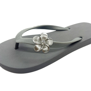 Gray Flip Flops with Changeable Charms: Summer Beach Sandals