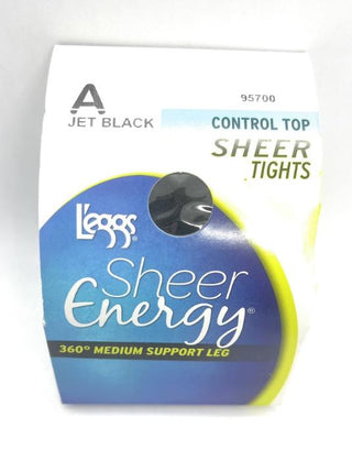 Leggs Sheer Energy Control Top Sheer Tights Jet Black Pantyhose - EH Store USA