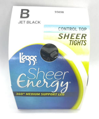 Leggs Sheer Energy Control Top Sheer Tights Jet Black Pantyhose - EH Store USA