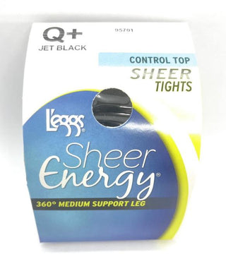 Leggs Sheer Energy Control Top Sheer Tights Jet Black Pantyhose - EH Store USA