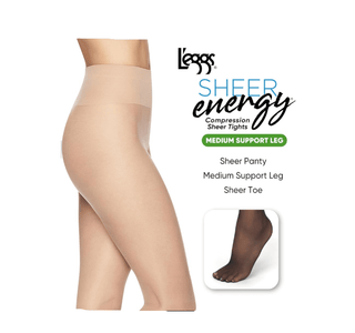 L'eggs Sheer Energy Control Top Sheer Toe Anti - Cellulite Pantyhose,Suntan/Jet Black/Nude Q,B - EH Store USA