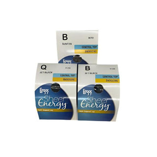 L'eggs Sheer Energy Control Top Sheer Toe Anti - Cellulite Pantyhose,Suntan/Jet Black/Nude Q,B - EH Store USA