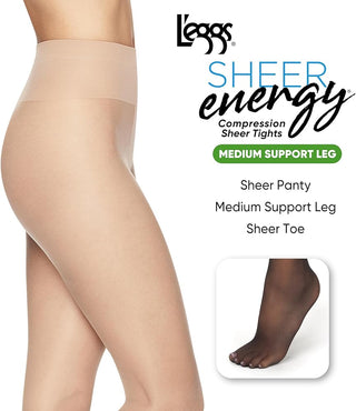 L'eggs Sheer Energy Control Top Sheer Toe Anti - Cellulite Pantyhose,Suntan/Jet Black/Nude Q,B - EH Store USA